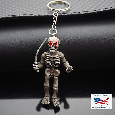 #ad 3D Pirate Skeleton with Sword Skull Charm Keychain Keyring Funny Gift