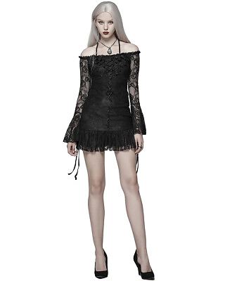 #ad Punk Rave Womens Gothic Tunic Top Mini Dress Black Rose Lace Lolita Steampunk