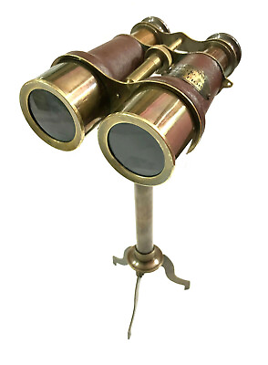 #ad 5quot; Inch new Decor Leather Bounded Binocular on Dr Stand Antique Brass Tripod