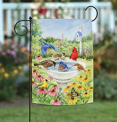 #ad Toland Birdy Dippin#x27; 12x18 Colorful Bird Bath Flower Spring Garden Flag