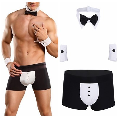 #ad Mens Maid Tuxedo Servant Lingerie Costume Boxer Brief G string Thong Underwear