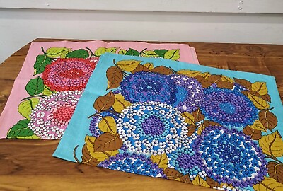 #ad Vintage Pair Of Retro 70s Floral Patterned Cotton Tea Towels Made In Brazil