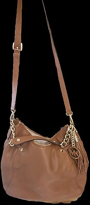 #ad Michael Kors Hobo Light Brown Leather Handbag Purse New with Papers