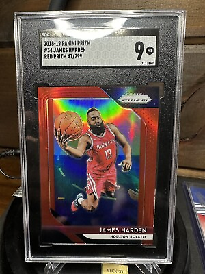#ad 2018 19 Panini Red Prizm #34 James Harden Houston Rockets 99 299 SGC 9