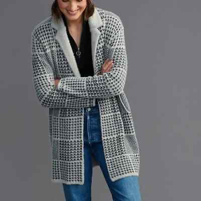 #ad Anthropologie Cardigan Small Oversized Jamey Houndstooth Long Tunic Open Sweater