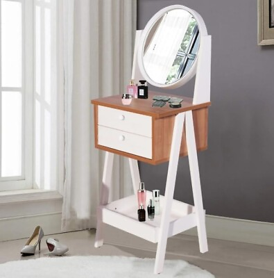 #ad Makeup Station and Vanity Table Set with Mirror Cosmetic Organizer Storage