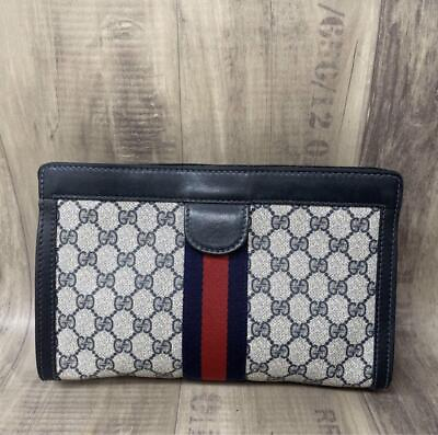 #ad GUCCI PARFUMS Old Gucci Sherry Line Clutch Bag Navy #GB315