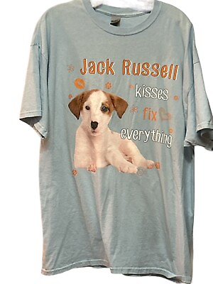 #ad Jack Russell Dog Kisses Tshirt Blue Size XL
