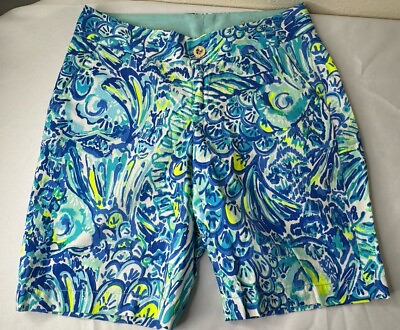 #ad Lilly Pulitzer Chipper Shorts Bermuda Blue Crush After Party Cotton Size 2