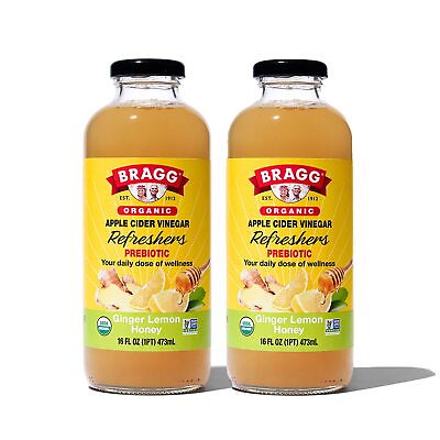 #ad Bragg Organic Apple Cider Vinegar Beverage Ginger Lemon Honey 16oz 2 Pack