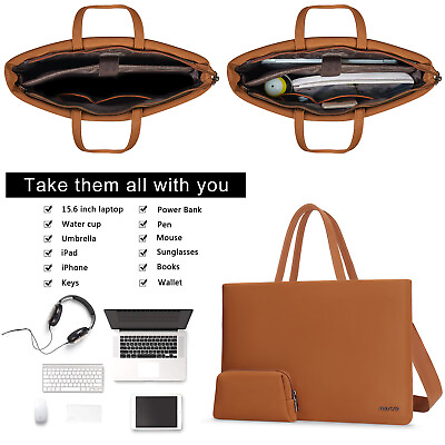 #ad 15.6 inch Laptop Bag for Men Women PU Leather Shoulder Briefcase Tote Handbag