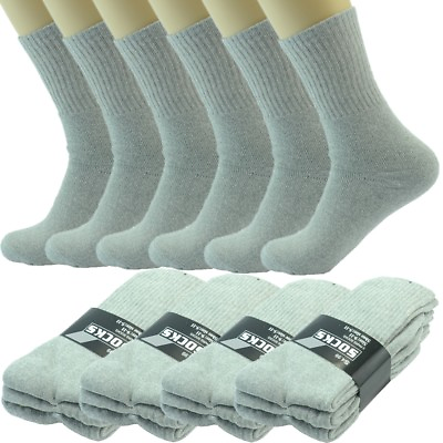 #ad 3 12 Pairs Men Gray Sports Athletic Work Cushioned Crew Cotton Socks Size 9 13