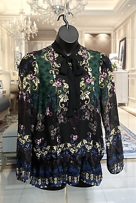 #ad BISOU BISOU Large Multicolored Solid Print Tie Neck L Slv Blouse Tunic Top