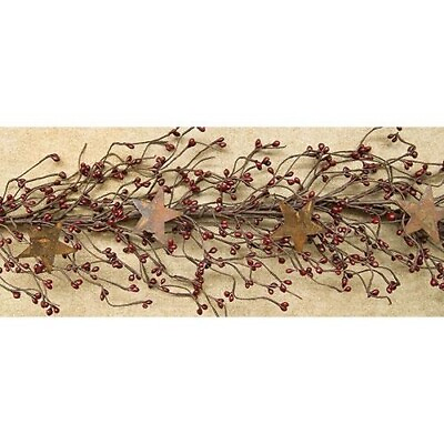 #ad NEW Primitive Pip Berry Garland w Rusty 2quot; Stars BURGUNDY BERRIES 40quot; Crafts