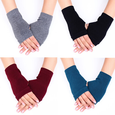 #ad 2 1X Unisex Warm Fingerless Knitted Gloves Thumb Holes Hand Wrist Arm Warmer√