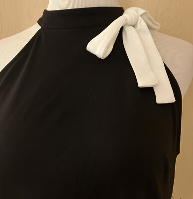 #ad NWT New York amp; Company Women Halter Dress Black W White Bow On LShoulder Pockets