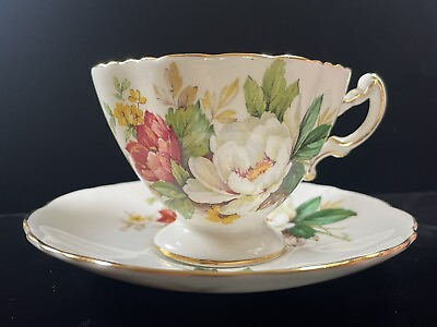 #ad Hammersley amp; Co. Red and White Peony Flowers Bone China Cup and Saucer