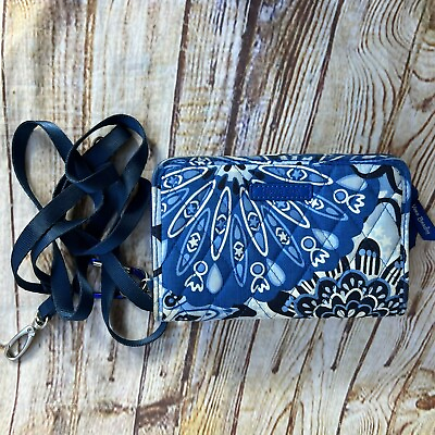 #ad VERA BRADLEY Blue Floral Cross Body Bag Mini Wallet Floral Star Dots RFID