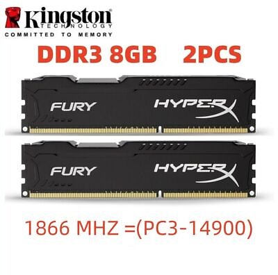 #ad KINGSTON HyperX FURY DDR3 1866 16GB KIT 2x 8GB PC3 14900 Desktop RAM Memory DIMM