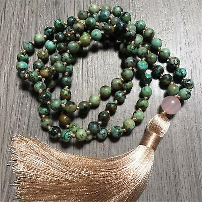 #ad African Turquoise 108 Beads Handmade Tassel Necklace Buddhism Tibetan Prayer