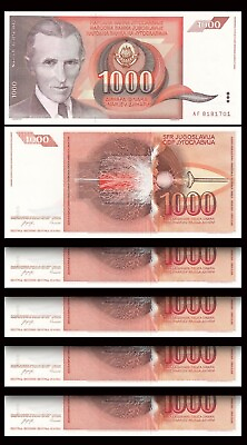 #ad Yugoslavia 1000 Dinars 1990 UNC 5 Pcs LOT P 107