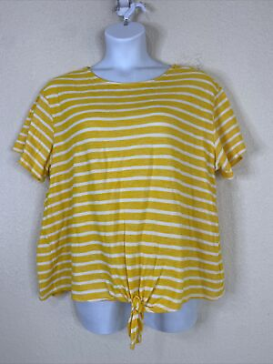 #ad Old Navy Womens Size XXL Yellow Striped Knit Tie Shirt Short Sleeve