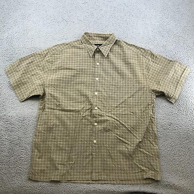 #ad Eddie Bauer Shirt Adult Large Brown Check Button Down Short Sleeve 47356