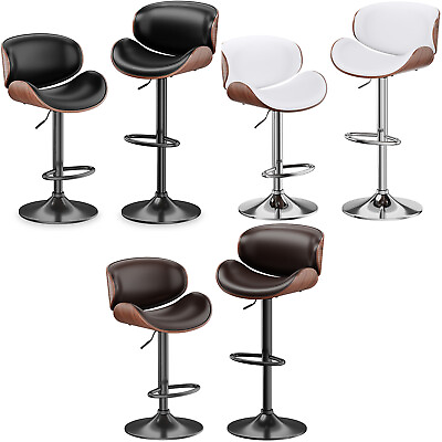 #ad Bar Stool Set of 1 2 Bentwood Adjustable Swivel Counter Chair PU Leather Lot