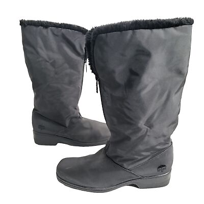 Totes Waterproof Rain Boot Black Nylon Fur Lined Square Toe Boots Womens Size 10