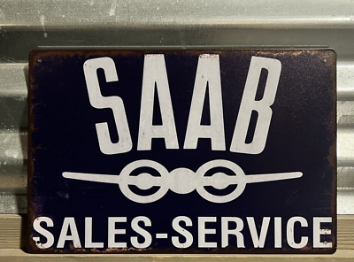 #ad SAAB SALES SERVICE 8quot;X12quot; METAL SIGN DISTRESSED LOOK
