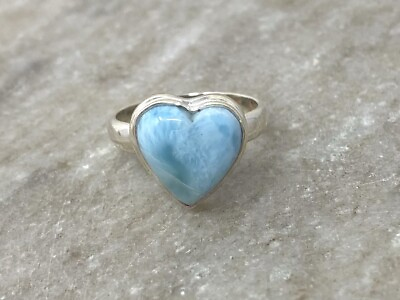 #ad Sterling Silver 925 Blue Larimar Heart Shaped Ring Sz 7.25