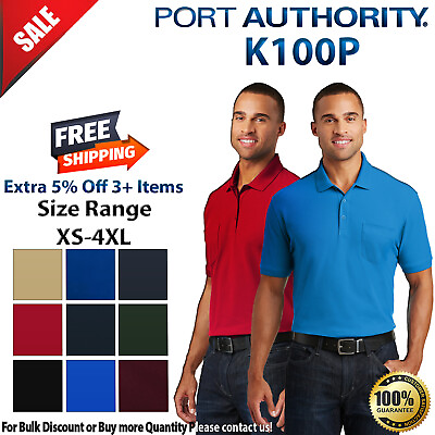 #ad Port Authority K100P Mens Short Sleeve Classic Pique Polo Shirt With Pocket