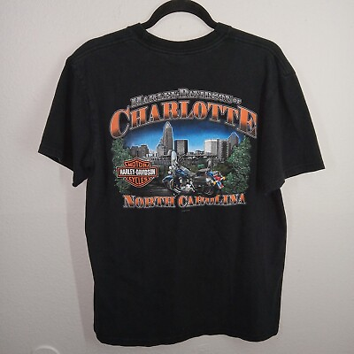 #ad Harley Davidson Charlotte North Carolina Size Large Black T Shirt Tee 2007