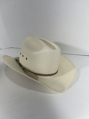 #ad Bailey U Rollit Shantung White Panama Cowboy Hat Size 7 Vintage USA Check Picts