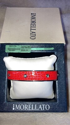 #ad New Morellato Red Leather Diamond Accent Stainless Steel Cuff Bracelet NWT