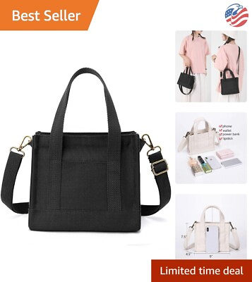 #ad Compact Stylish Chic Canvas Mini Tote Bag for Women Black Zipper Closure