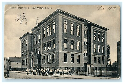 #ad 1909 West Hoboken Public School Building New Jersey NJ Antique Postcard