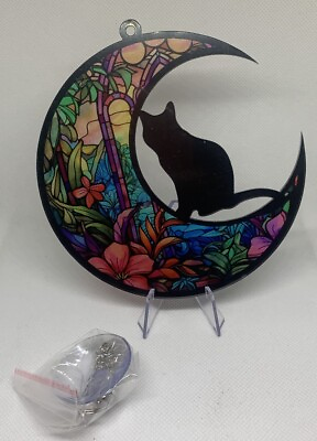 #ad Cute home decor Cat On The Moon Hanging Sun Catcher Mothers Day Gift