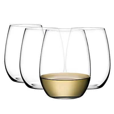 #ad NUDE Pure Set of 4 White Wine Stemless Glasses 13.25 oz Smooth Rim Clear...