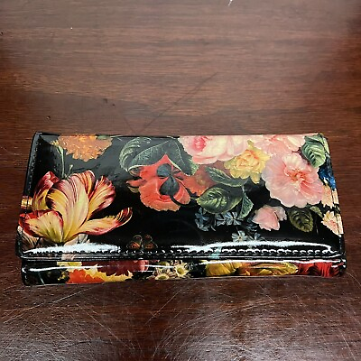 #ad Black Floral Snap Closure Woman’s Wallet With Card Inserts And Inside Zipper