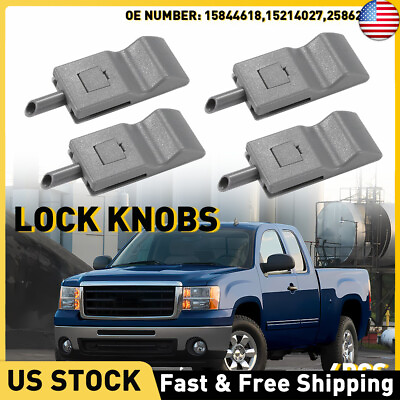 #ad NEW 4PCS Door Lock Knobs Front Rear Ebony For Chevy GMC Silverado Sierra 07 13