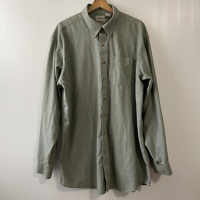 #ad LL Bean Men#x27;s XL Tall Button Down Green Shirt 100% Cotton Long Sleeve