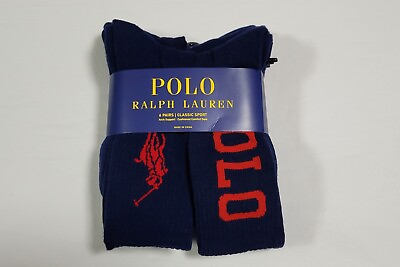 #ad Polo Mens Ralph Lauren 6 Pair Crew Socks Classic Sport Navy Red Size 6 12.5