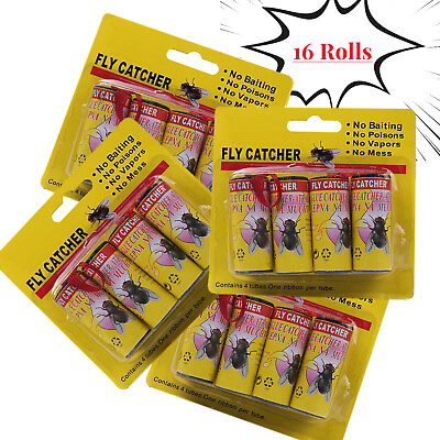 #ad 16 Rolls Sticky Fly Trap Paper Insect Bug Catcher Strip Fly Sticker Non Toxic