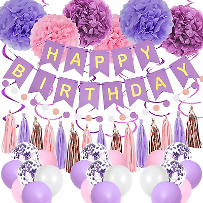 #ad Purple Pink Birthday Party Decorations for Women Girls with Happy Birthday Banne