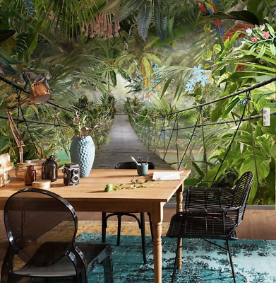 #ad Jungle Wall Mural Photo Wallpaper 368x254 cm feature Palms Rain forest bridge