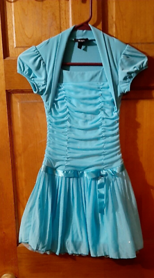 #ad BCX Girl Blue Short Sleeve Dress With Silver Sparkles Size 8 Party Wedding