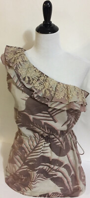 Banana Republic One Shoulder Women’s Top Embroidered Lined Ruffle Beige Small $12.94