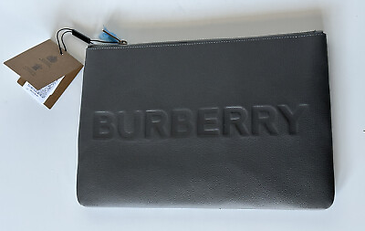 #ad NWT $550 Burberry Charcoal Grey Leather Case Clutch 80528841
