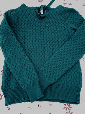 #ad Forever 21 M Nylon Angora Long Sleeve Teal Knitted Womens Sweater